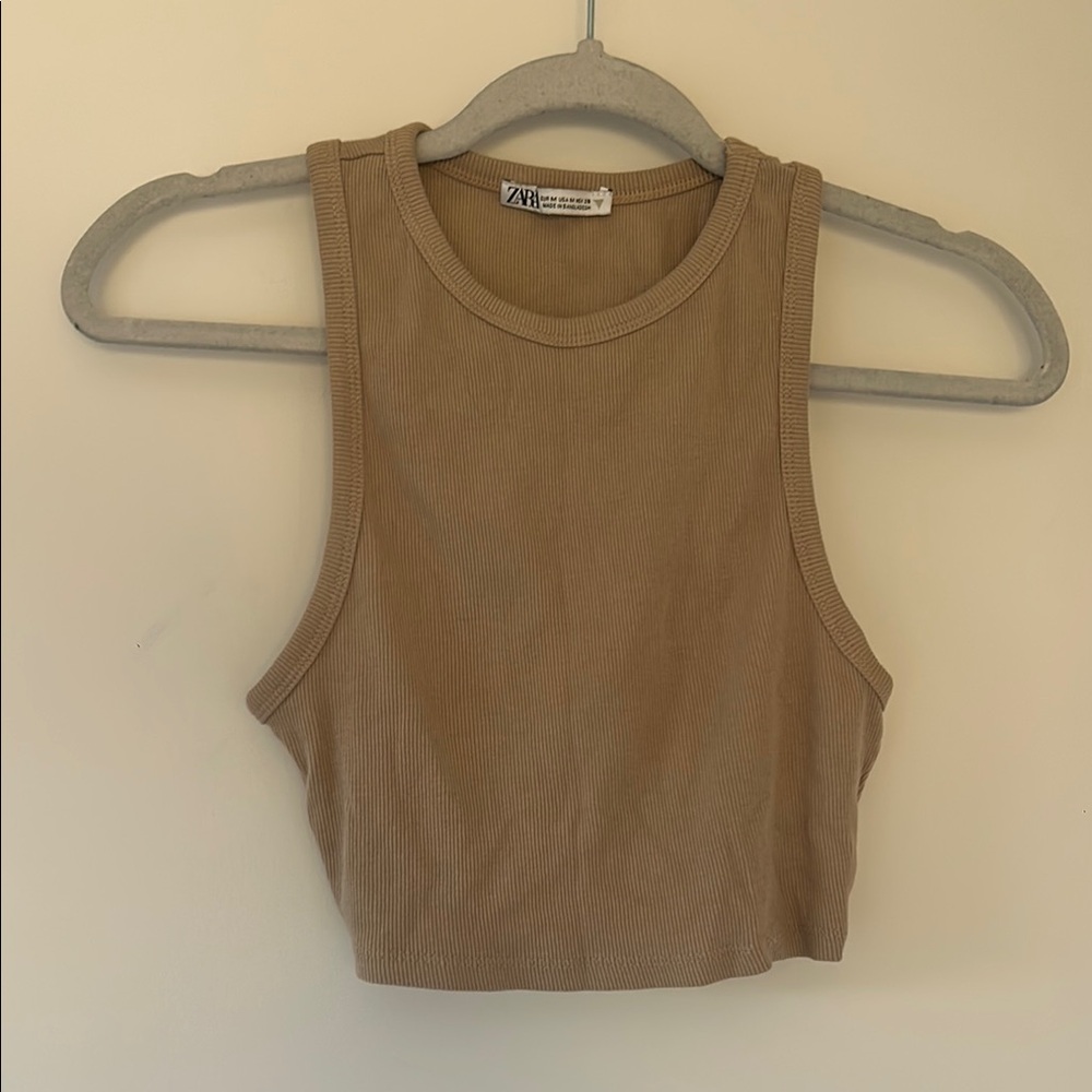 Zara Brown Tan Fitted Crop Tank Top